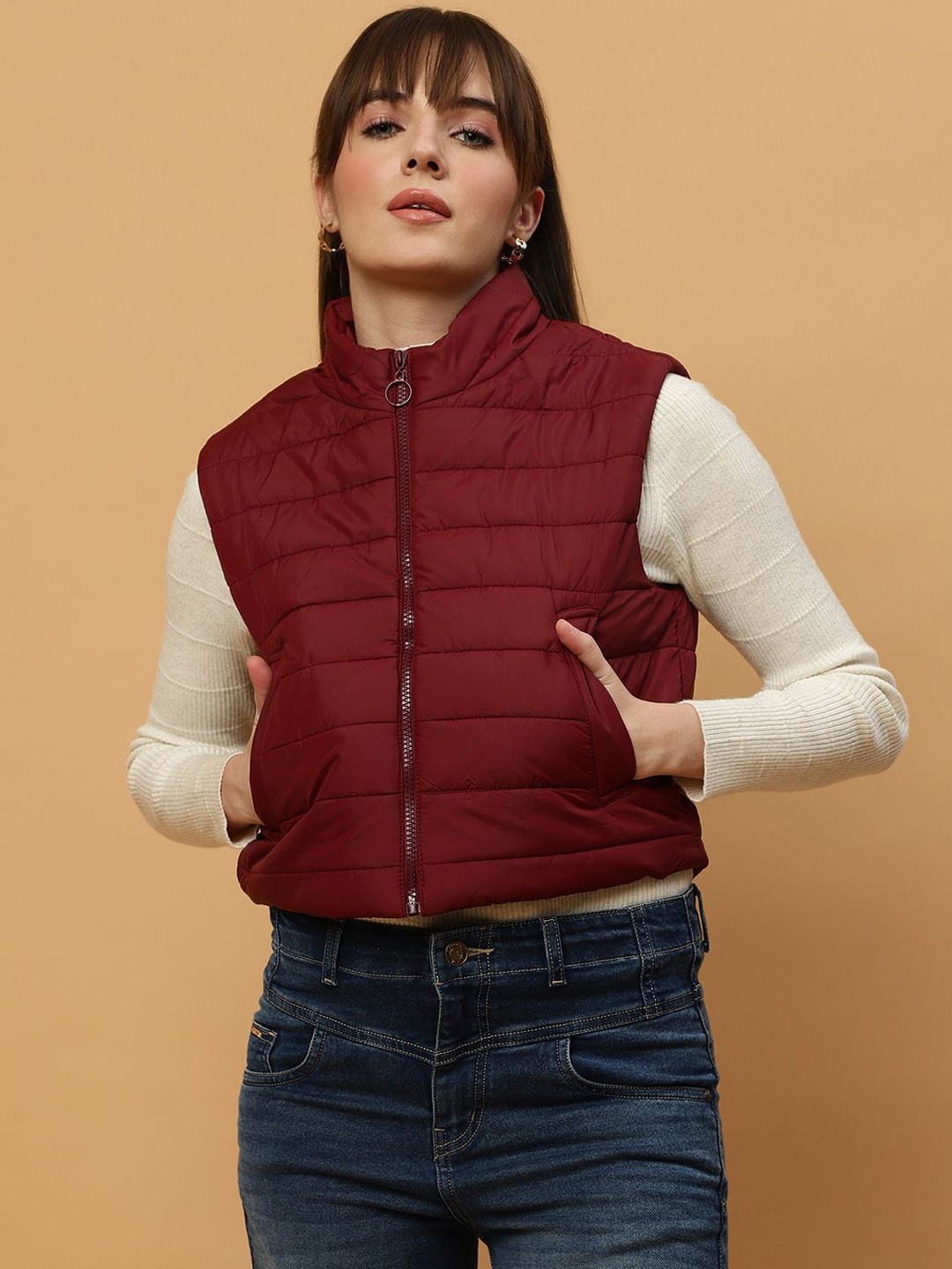 

Beatnik Women Quilted Jacket, Maroon