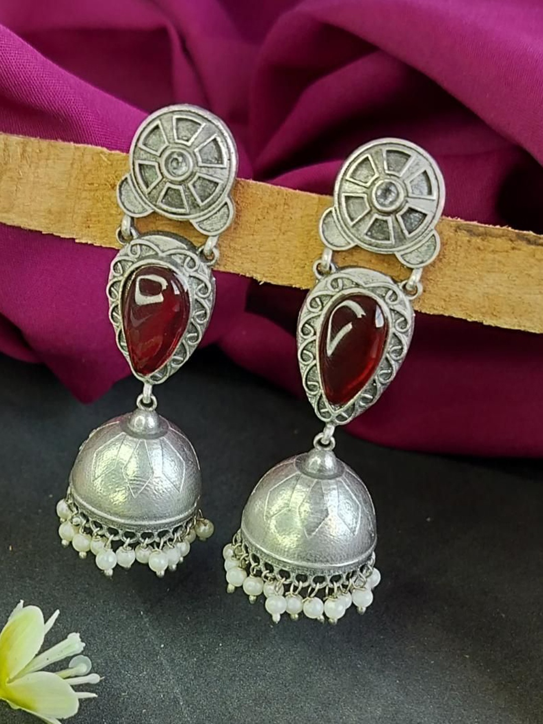 

Efulgenz Silver-Plated Dome Shaped Crystals Jhumkas