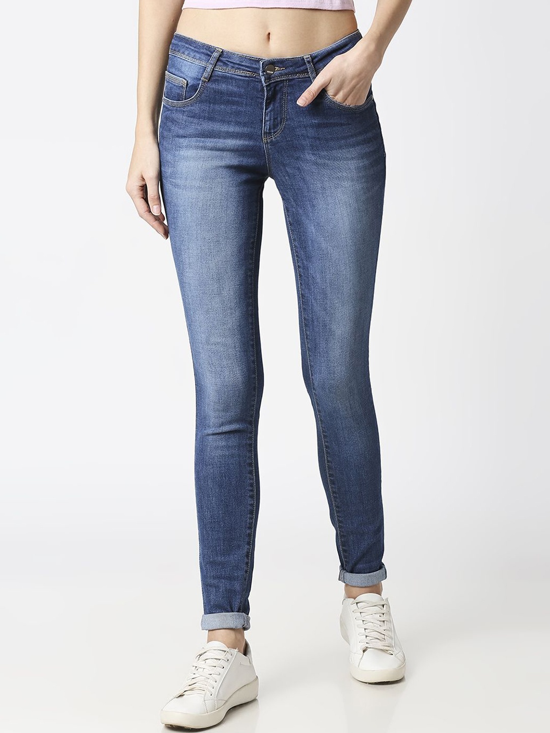 

Kraus Jeans Women Skinny Fit Light Fade Stretchable Jeans, Blue