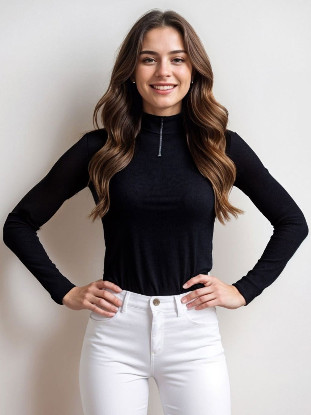 

Looks United Women Striped Turtle Neck Long Sleeves Woollen Pullover Sweaters, Black