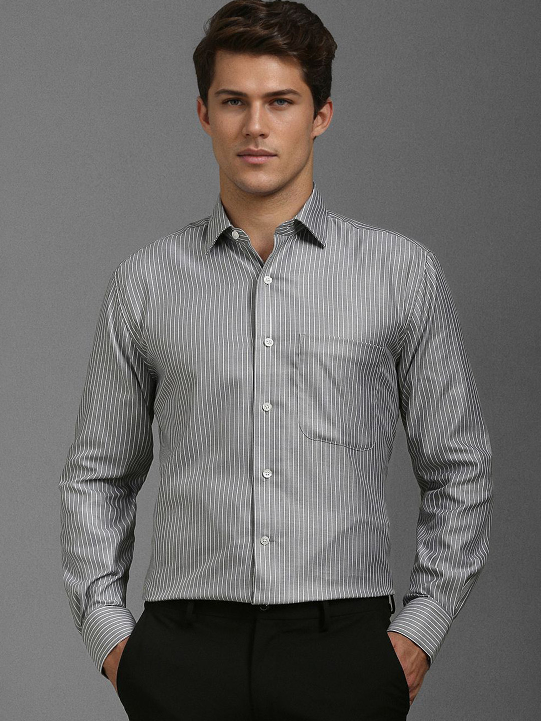 

Luxure by Louis Philippe Men Classic Opaque Striped Formal Shirt, Grey