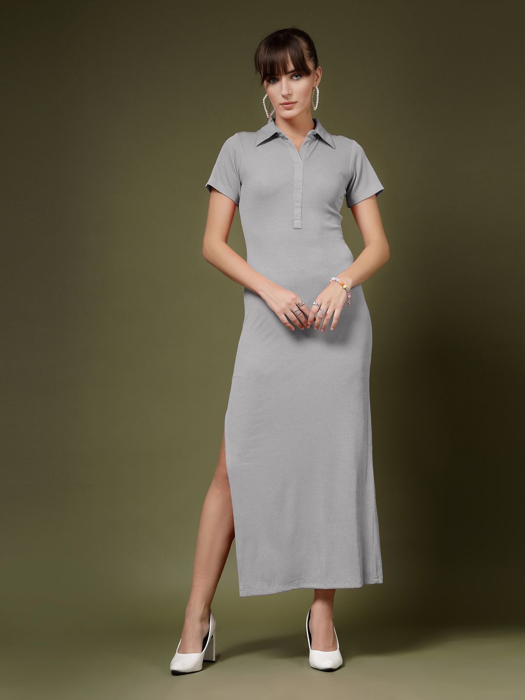 

Oomph! Women Shirt Collar T-shirt Dress, Grey