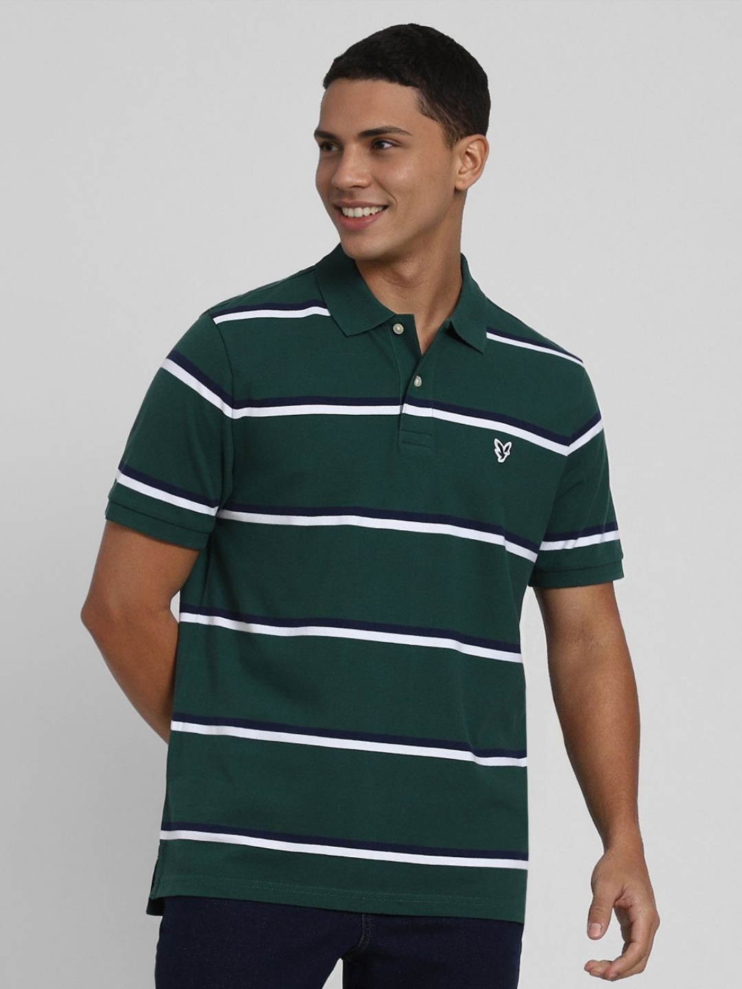 

AMERICAN EAGLE OUTFITTERS Striped Polo Collar T-shirt, Green