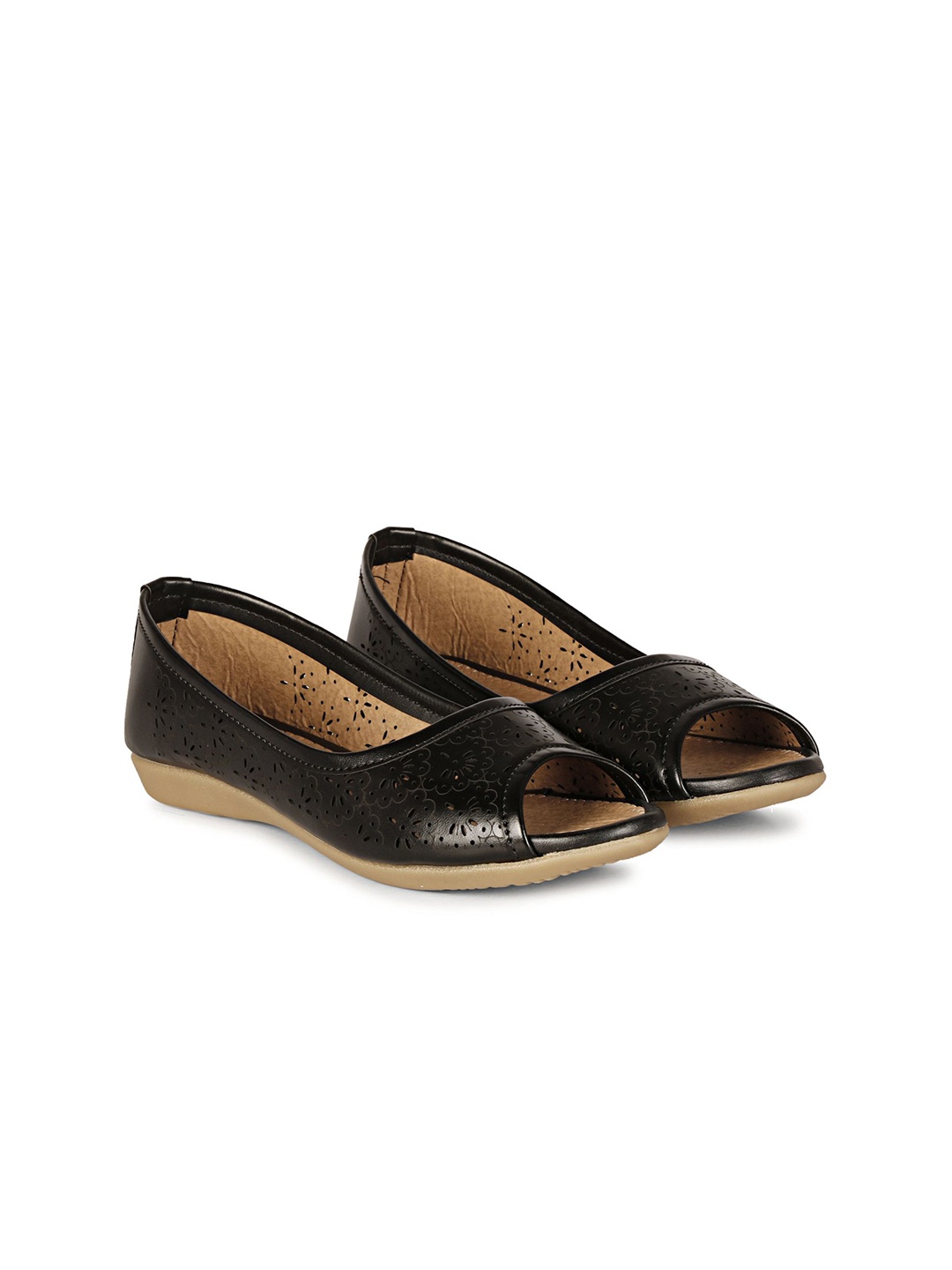 

FOOTSHEZ Women Ballerinas with Laser Cuts Flats, Black