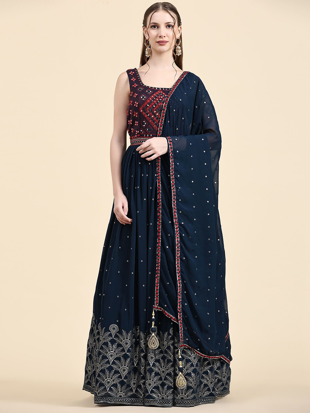 

VANAKARA Women Embroidered Gown Maxi Ethnic Dresses With Dupatta, Navy blue