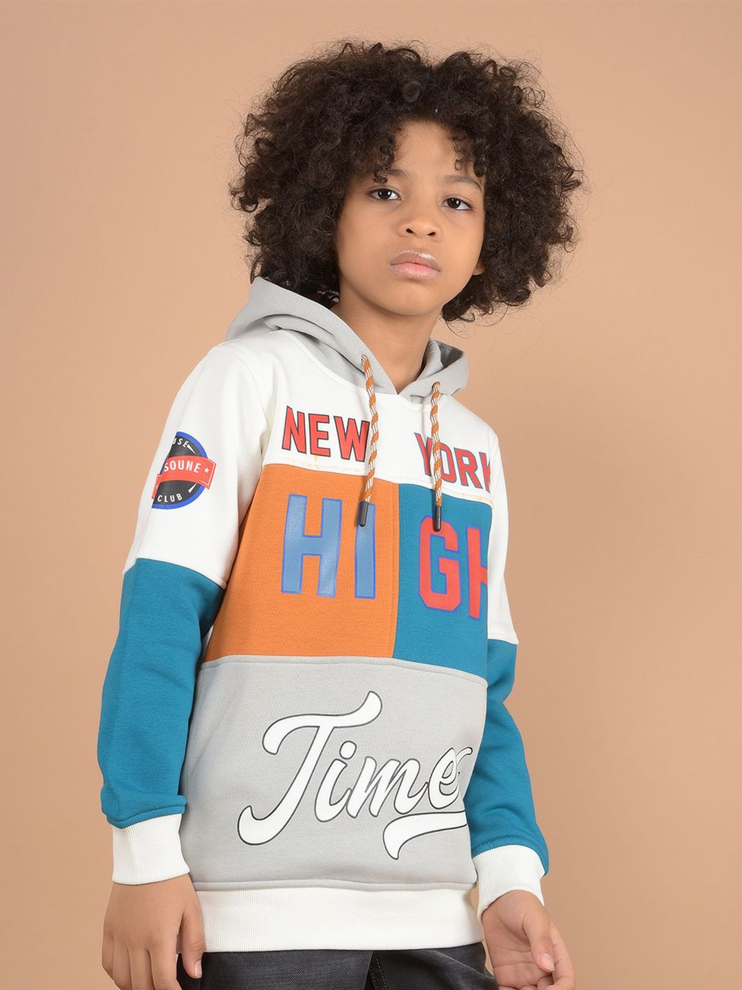 

Crimsoune Club Boys Colourblocked Hooded Pullover Sweatshirt, White