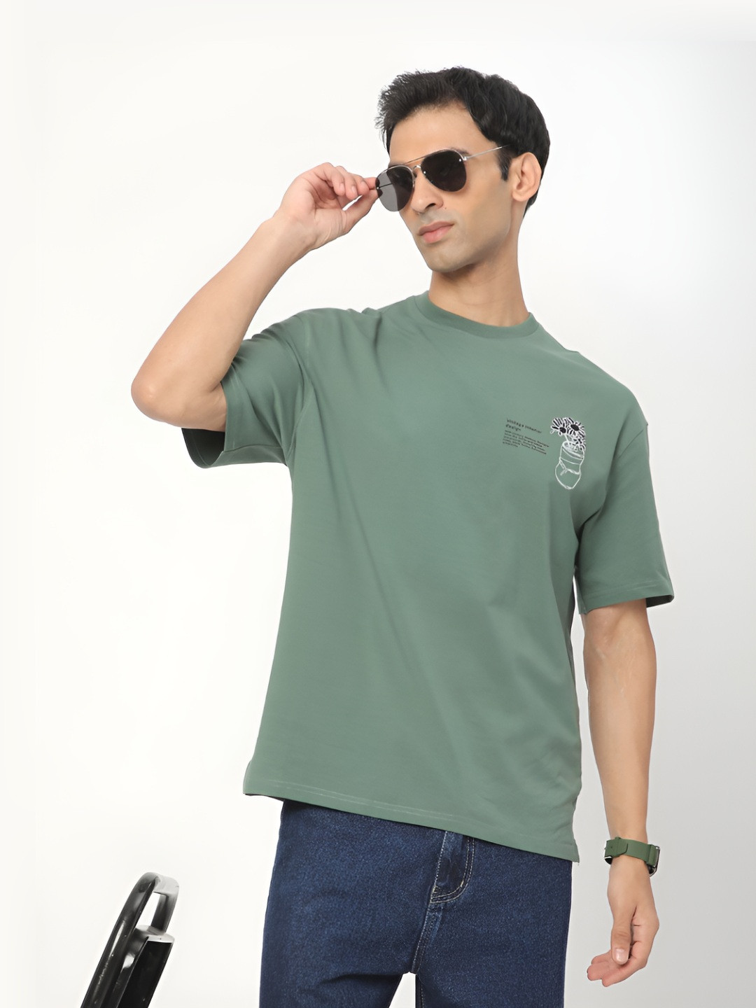 

R&B Men Round Neck Casual T-shirt, Green