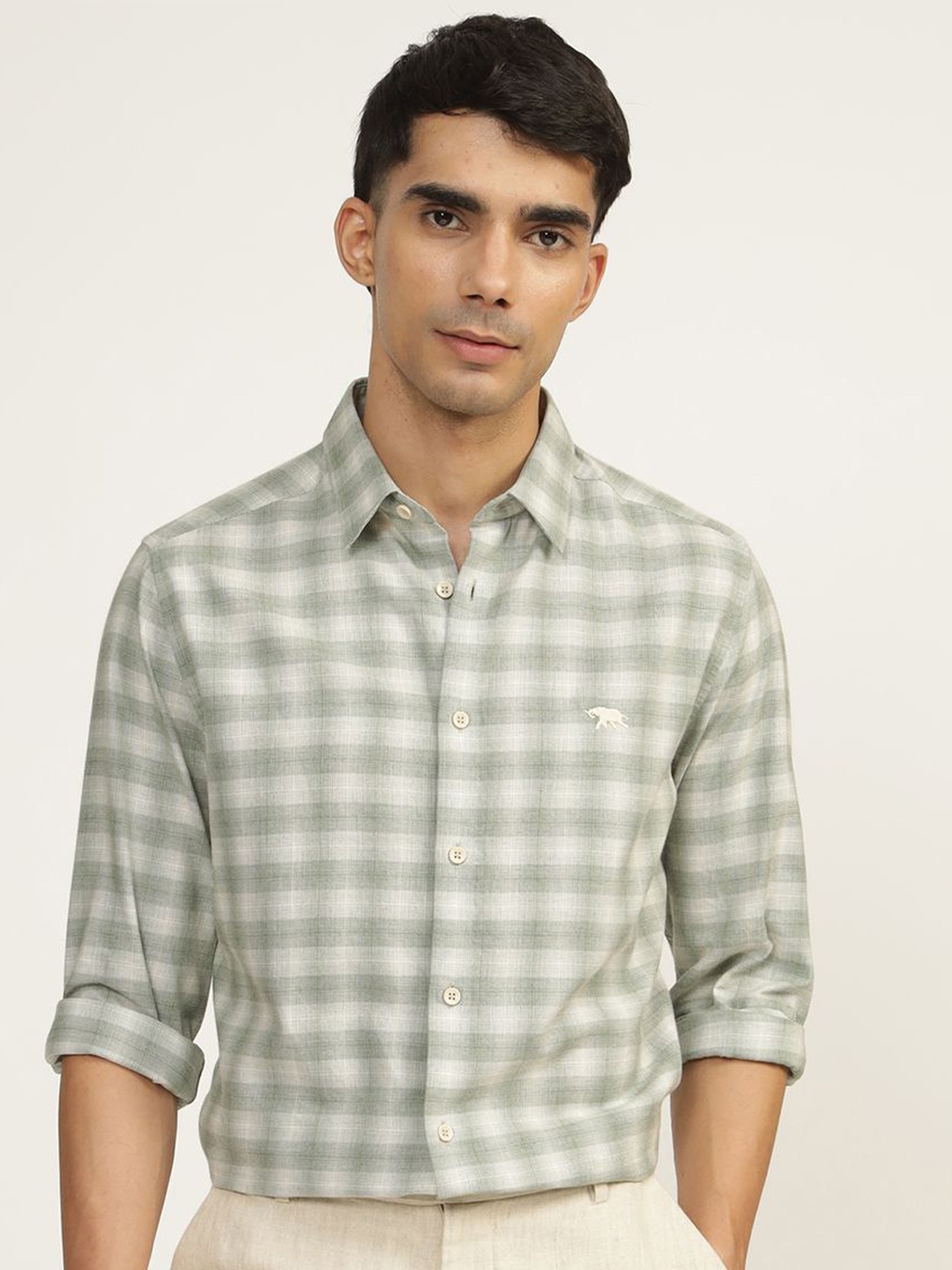 

Andamen Premium Tartan Checked Regular Fit Cotton Casual Shirt, Green