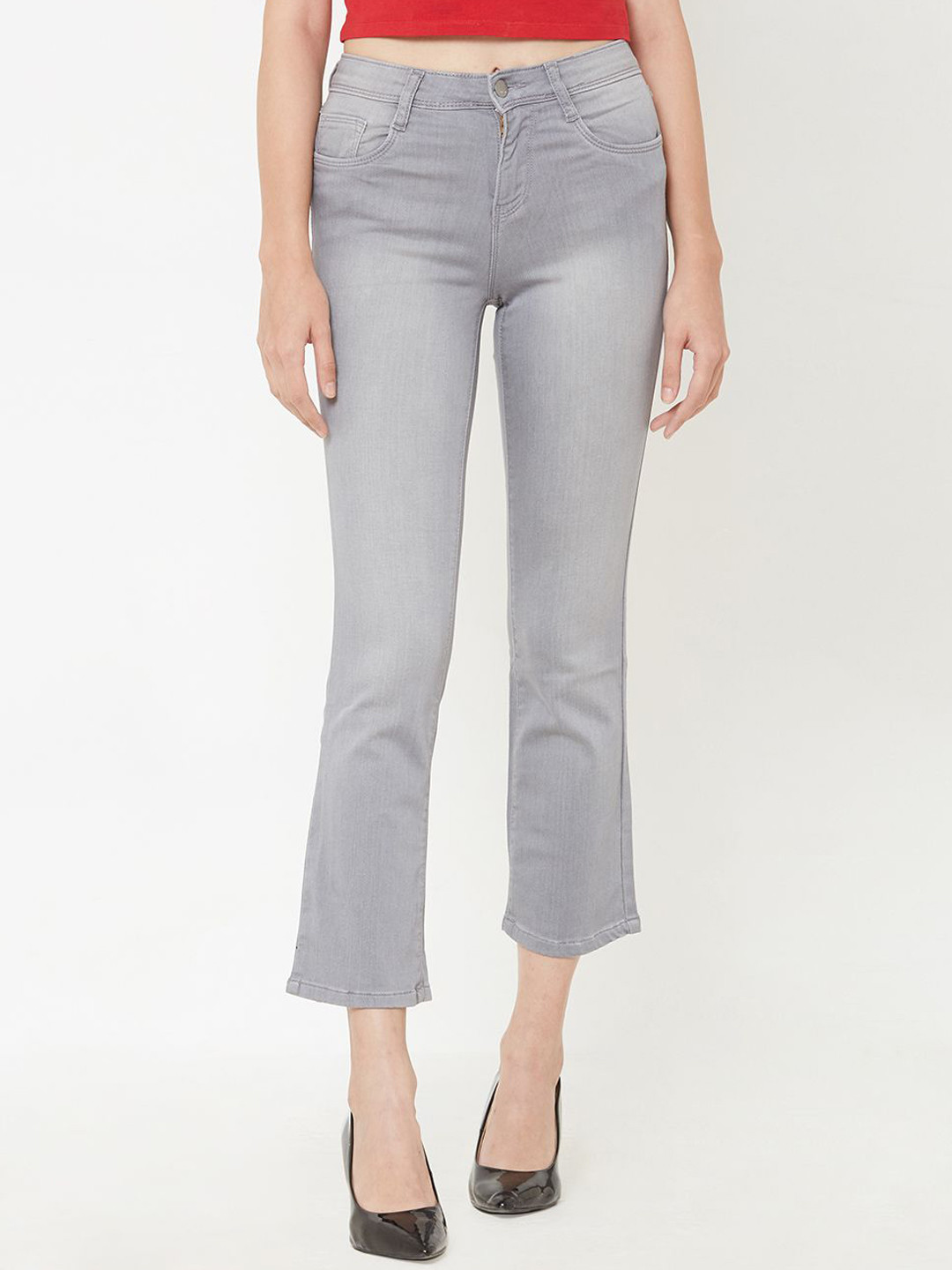 

Kraus Jeans Women Flared High-Rise Light Fade Jeans, Grey