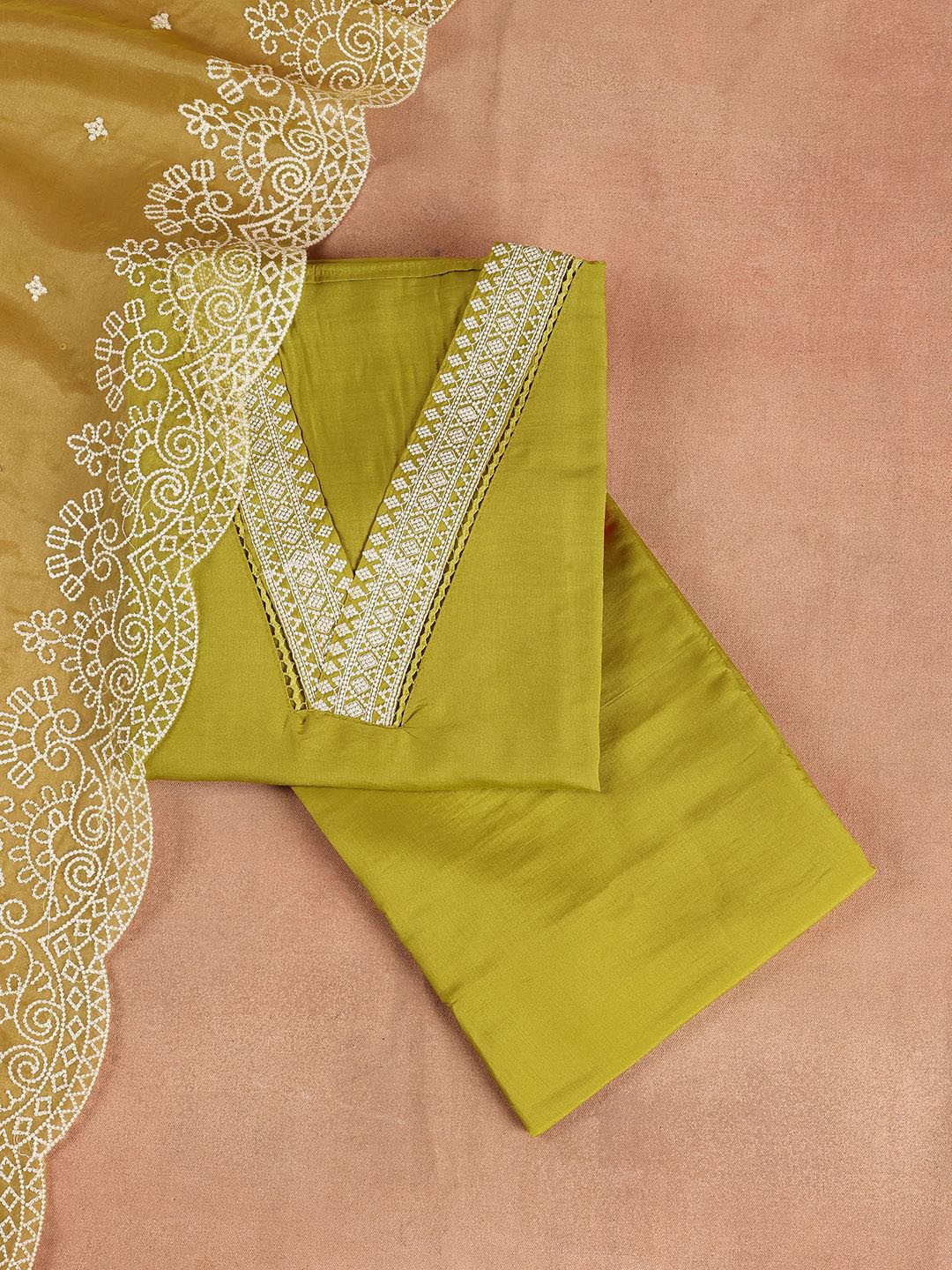 

Libas Green Embroidered Thread Work Unstitched Dress Material