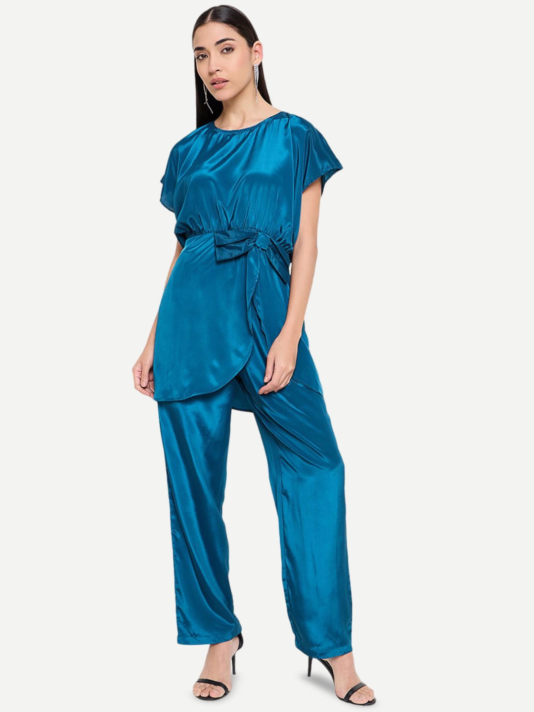 

Imfashini Round Neck Short Sleeves Top With Trouser, Teal