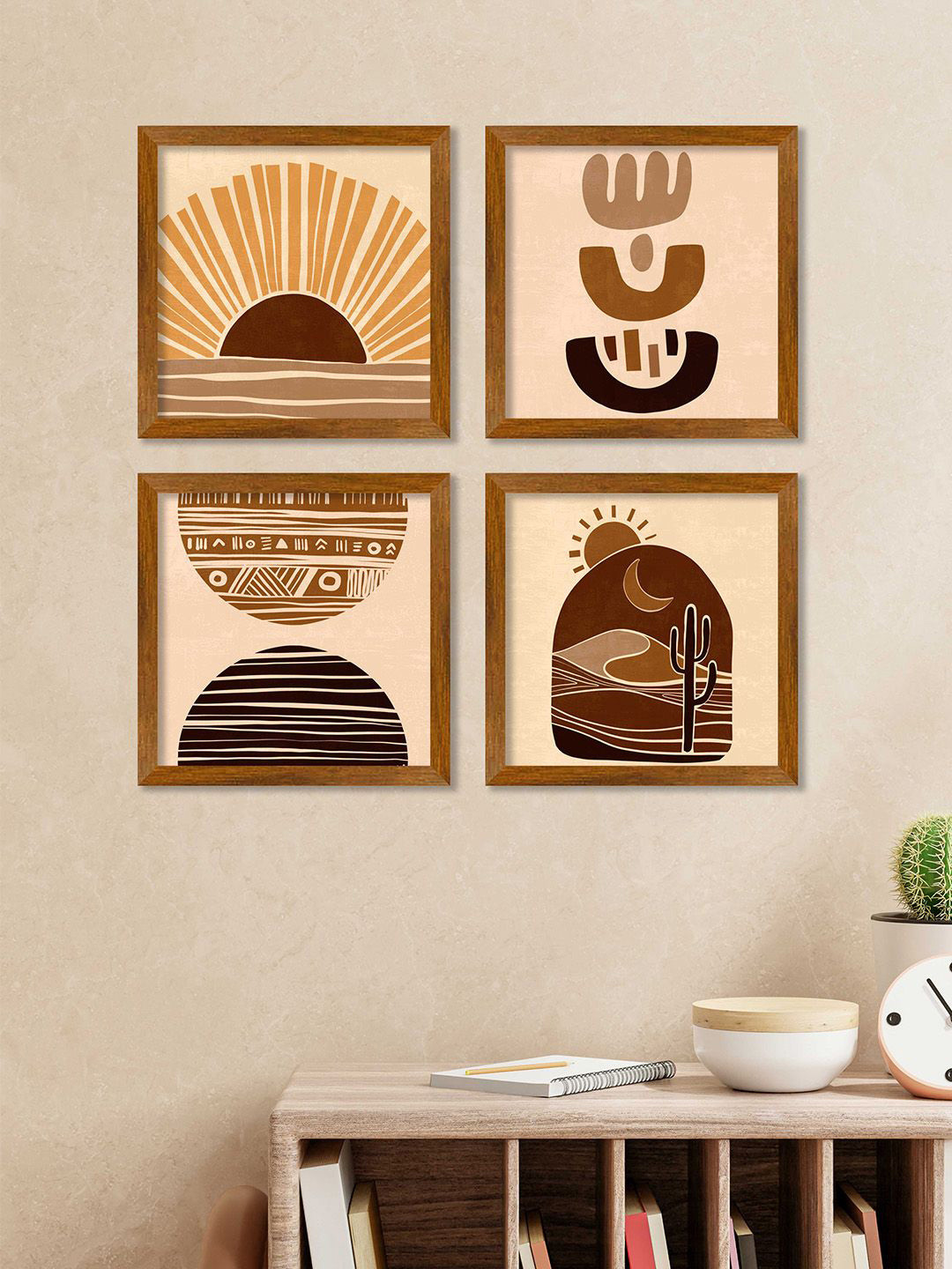 

ArtVibes Beige & Brown 4 Pieces Abstract Wooden Paintings Wall Art