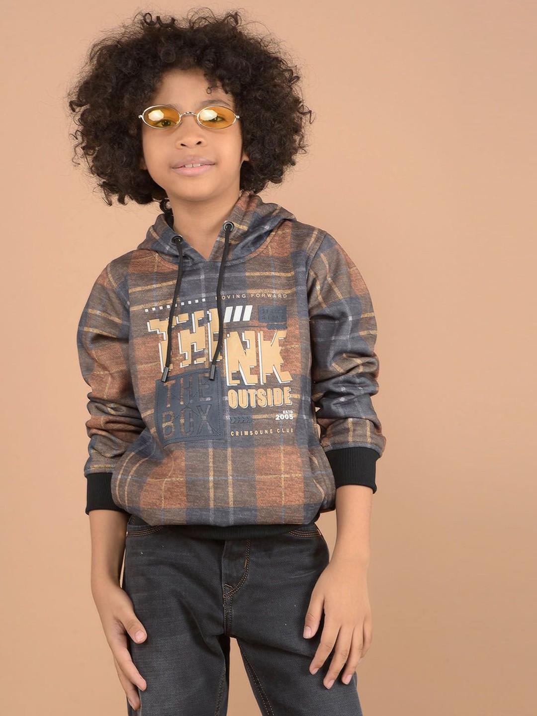 

Crimsoune Club Boys Abstract Printed Hooded Sweatshirt, Brown