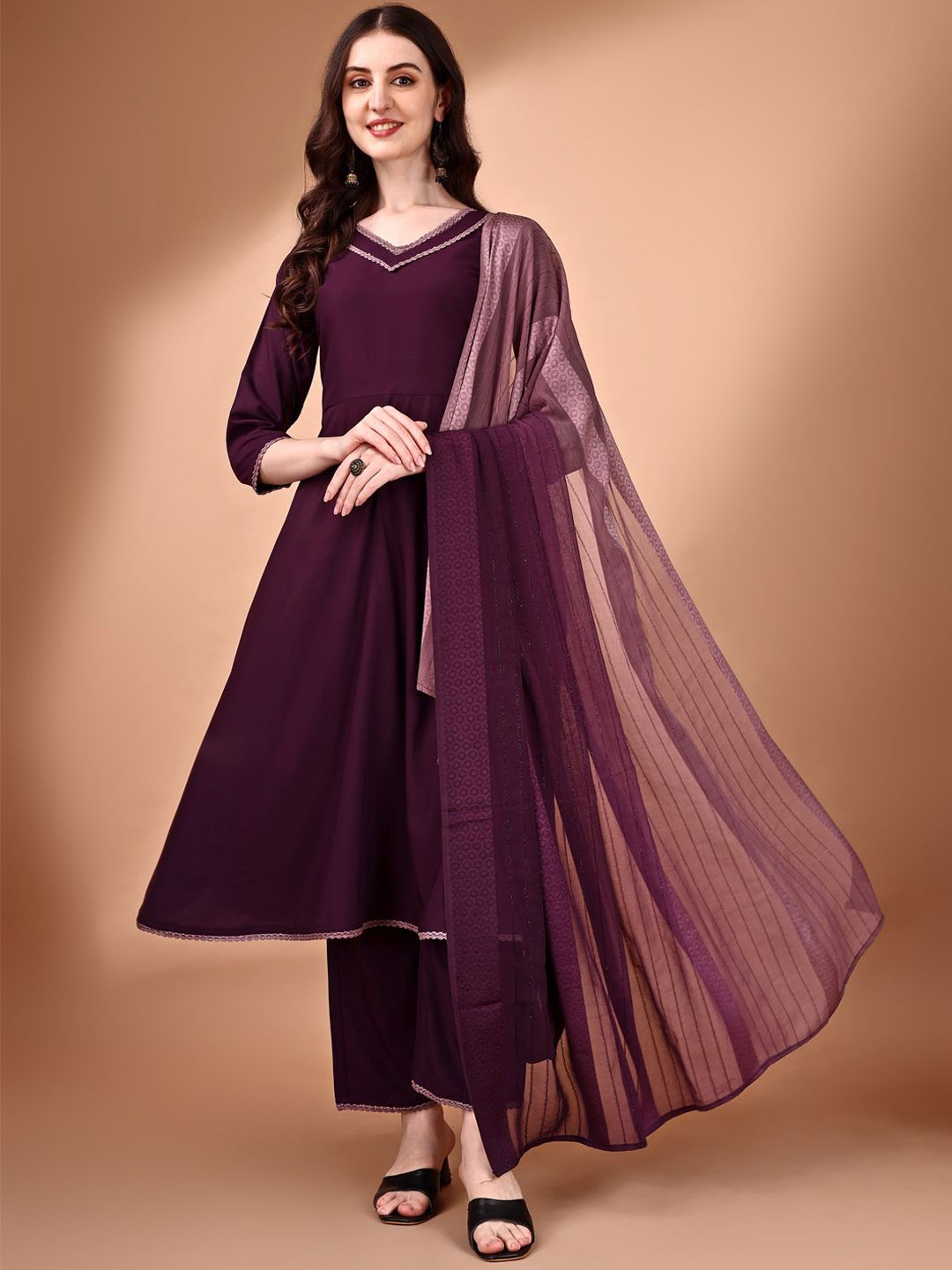

KALINI Gotta Patti Anarkali Kurta With Palazzos & Dupatta, Purple