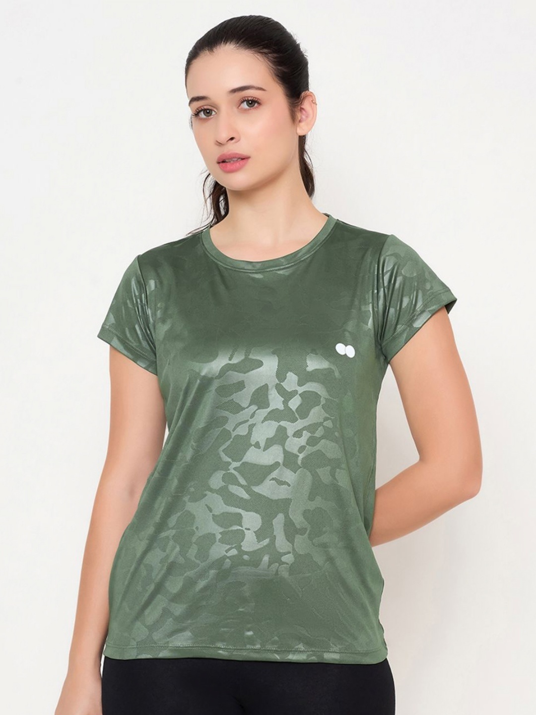 

Clovia Women Camouflage Printed T-shirt, Green