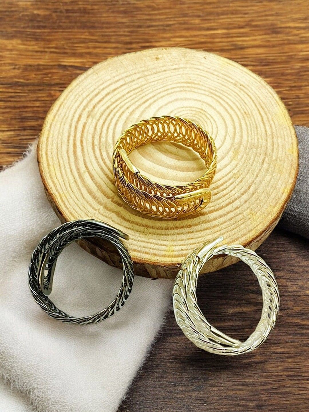 

9blings Set Of 3 Gold-Plated Wraparound Bracelets