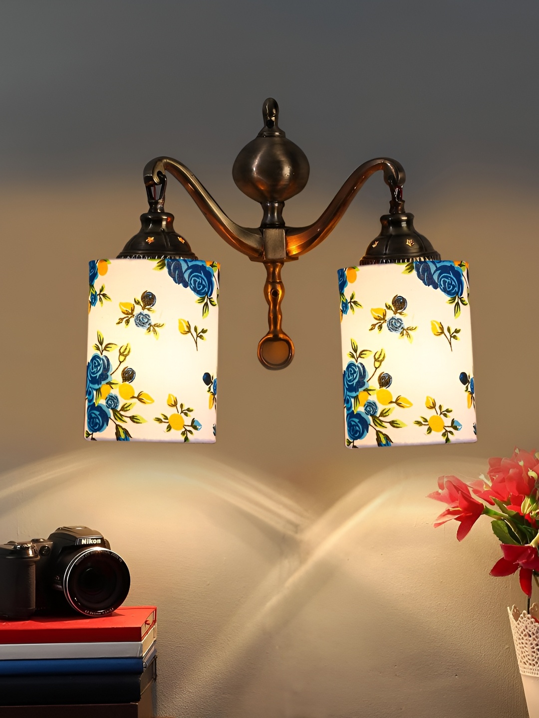 

Devansh White & Gold-Toned Floral Printed Metal Contemporary Cylinderical Shape Wall Lamp