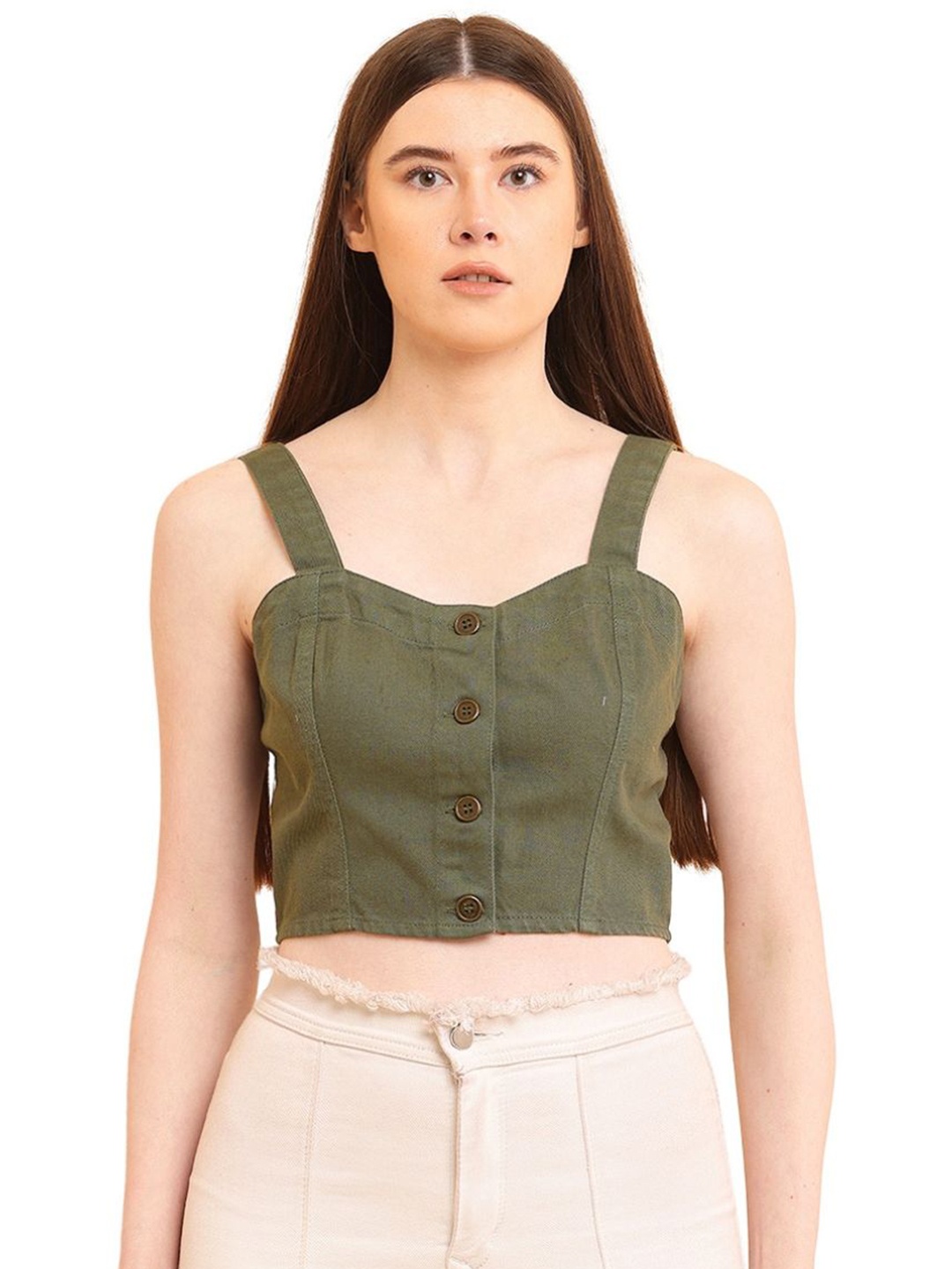 

PUELLA Women Shoulder Straps Cotton Tank Top, Green