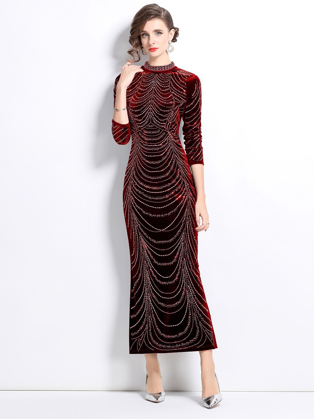 

JC Collection Women Printed A-Line Dress, Maroon