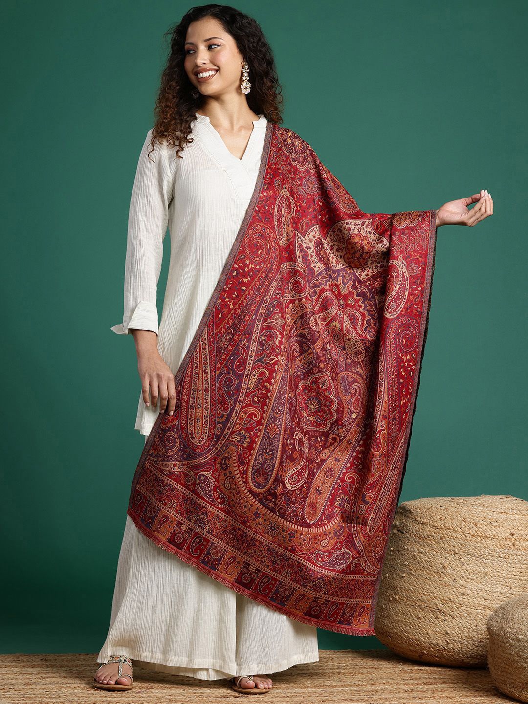 

Sangria Women Ethnic Motifs Woven Design Stole, Maroon