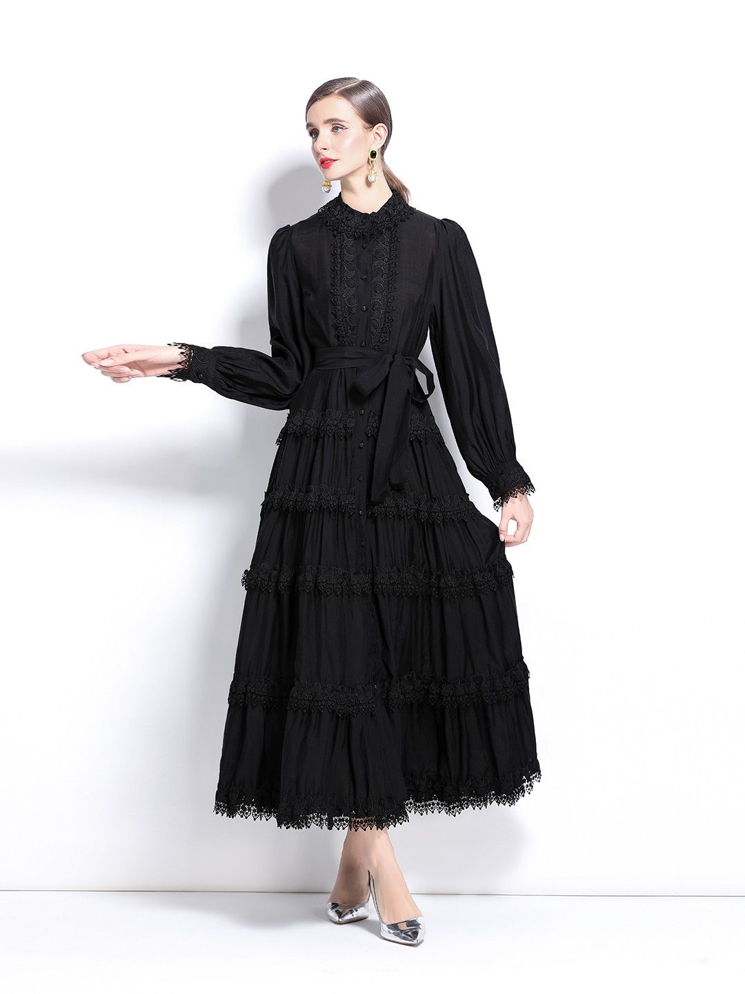 

JC Collection Women Round Neck Maxi Dress, Black