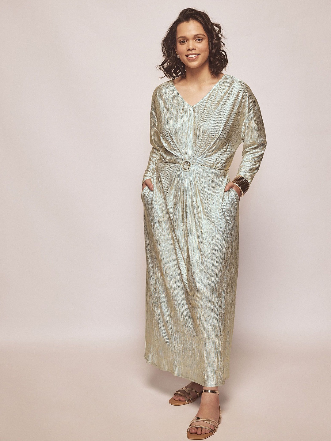 

The Label Life V-Neck Shimmer Maxi Dress, Gold