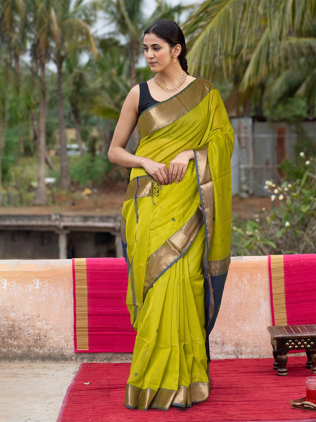 

Unnati Silks Ethnic Motifs Woven Design Handloom Maheshwari Saree, Green