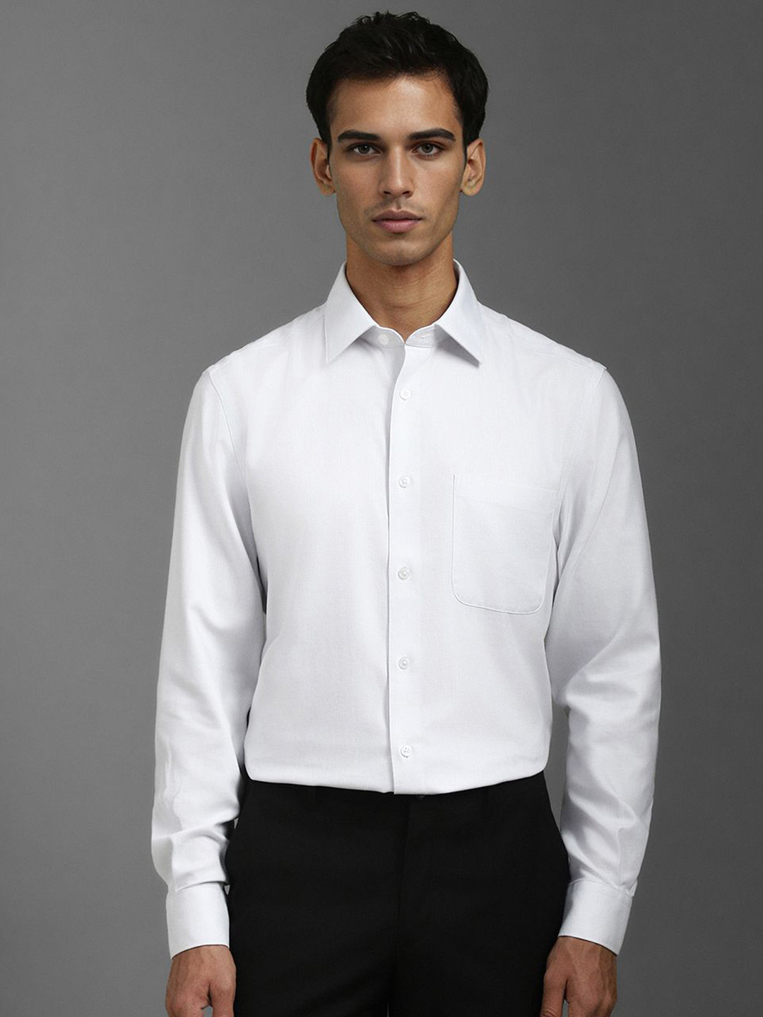

Louis Philippe Men Classic Spread Collar Solid Cotton Formal Shirt, White