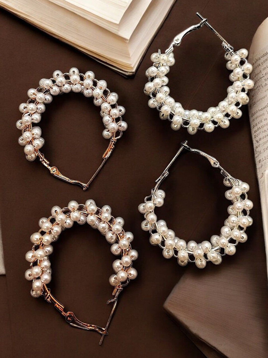 

9blings Set Of 2 Gold-Plated Beaded Circular Hoop Earrings