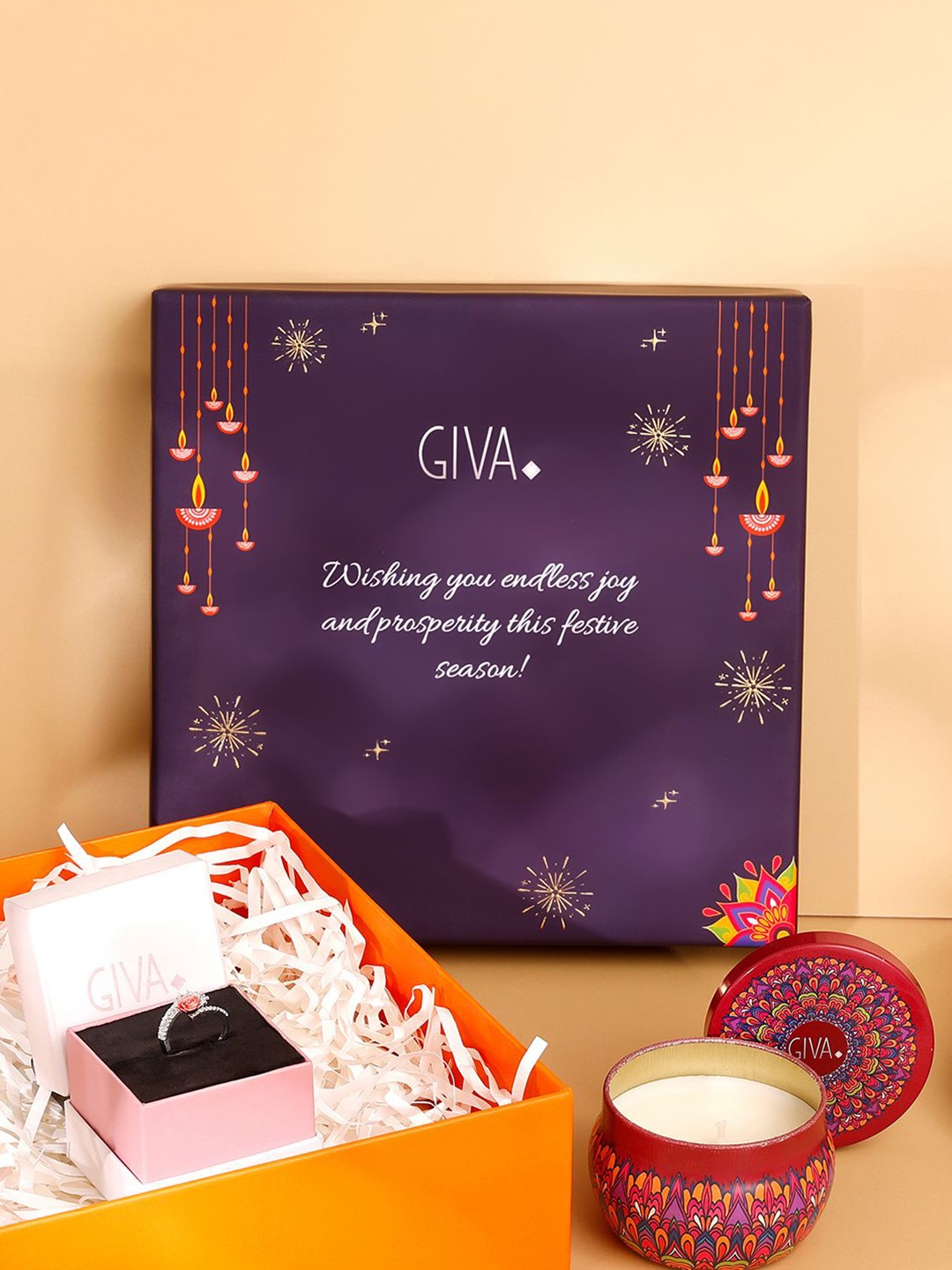 

GIVA 925 Rhodium-Plated Stone Studded Finger Ring With Candle & Gift Box, Silver