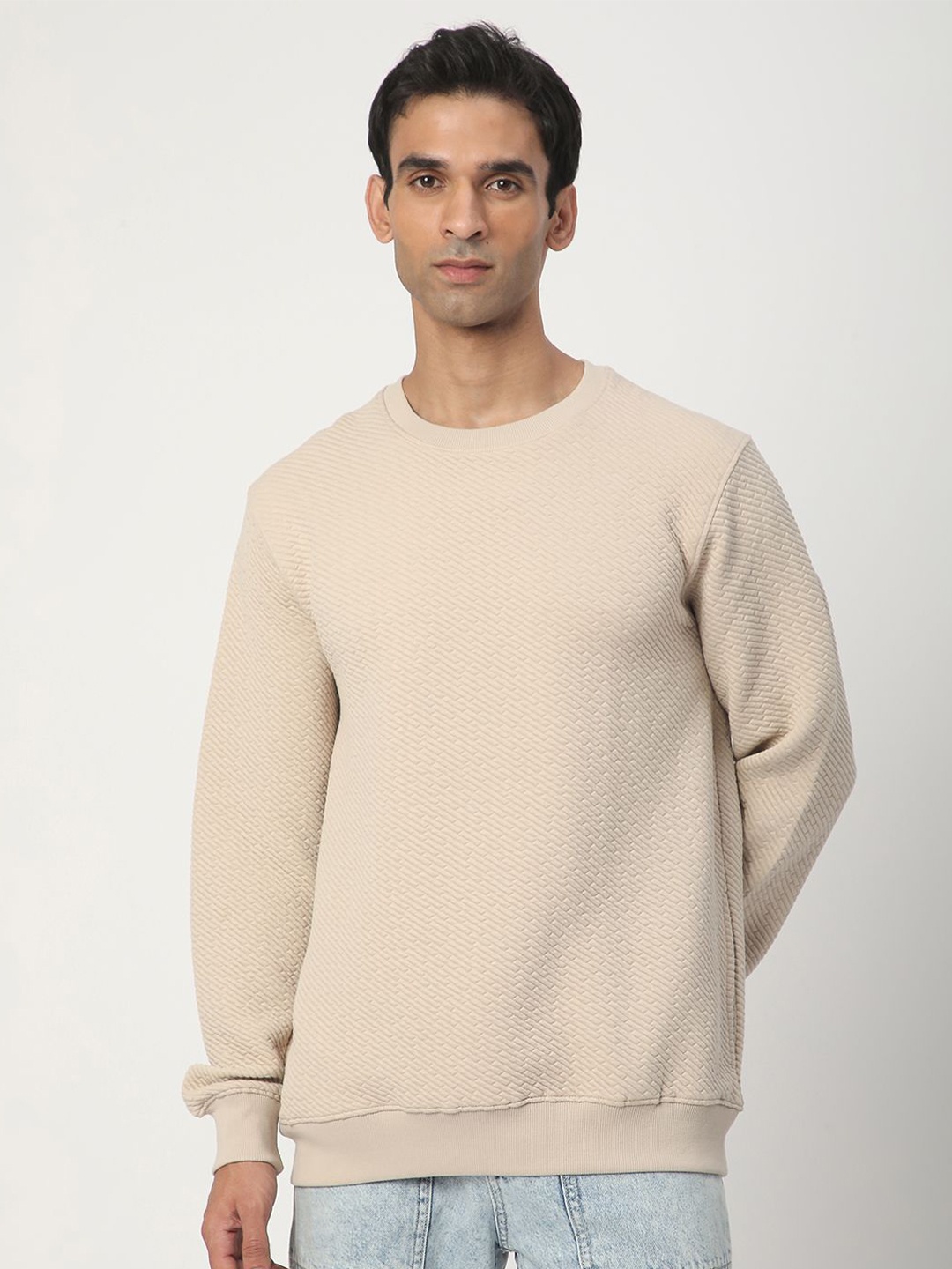 

R&B Men Cotton Long Sleeves Sweatshirt, Beige