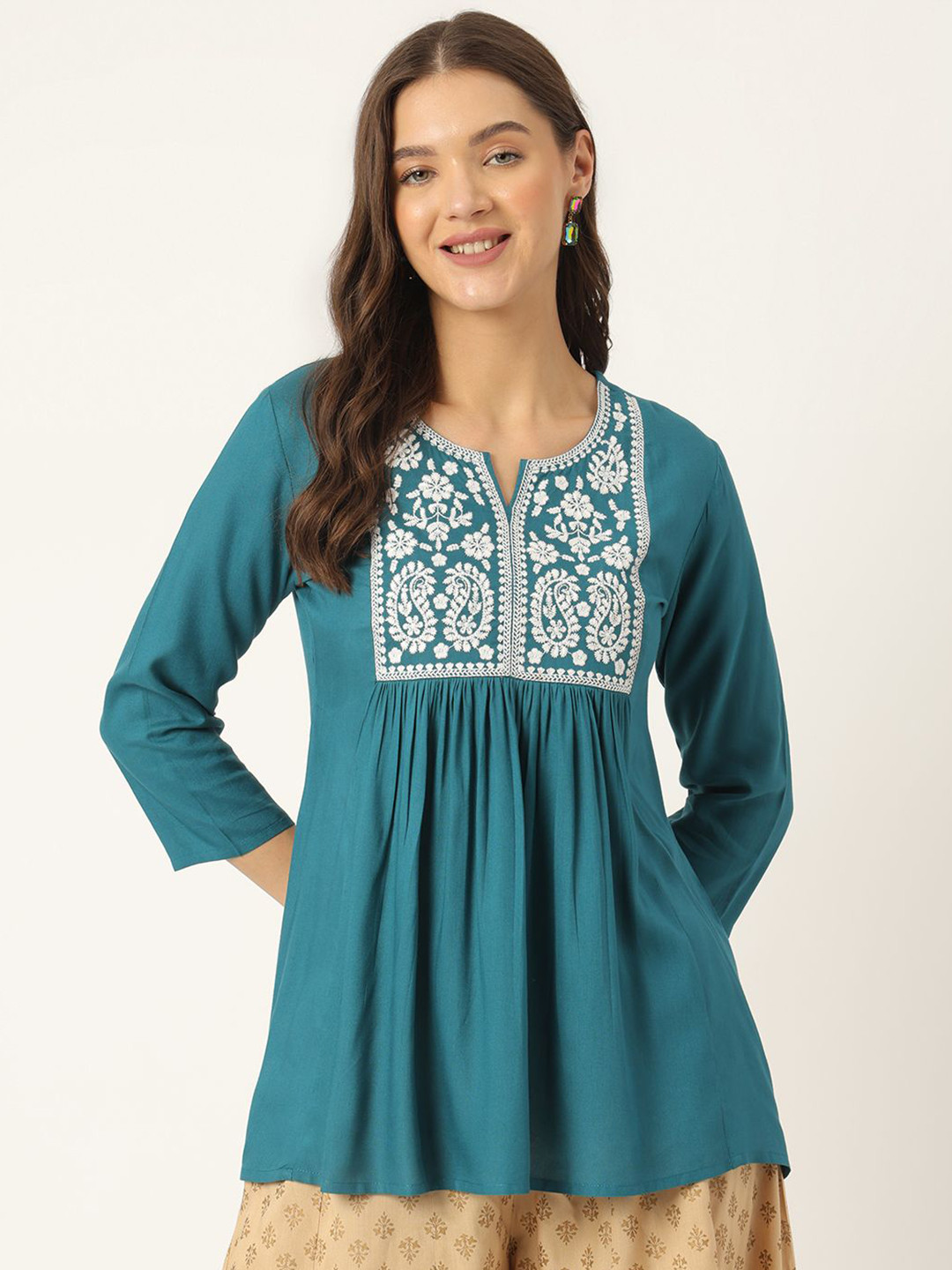 

Ashlee Women Embroidered Empire Casual Top, Blue
