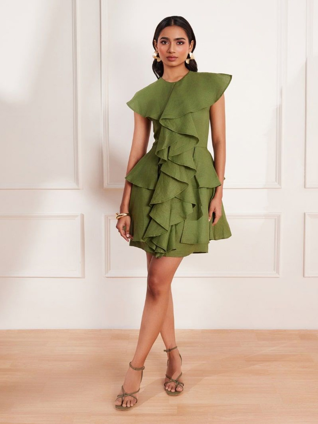 

tara and i Women Linen Drop-Waist Dress, Green
