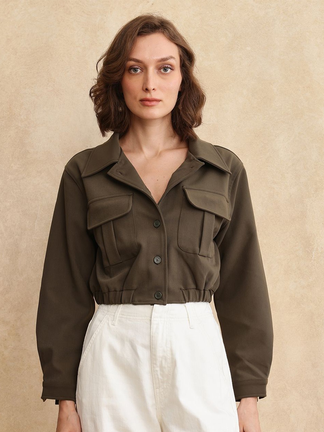 

RAREISM Women Crop Tailored Jacket, Olive
