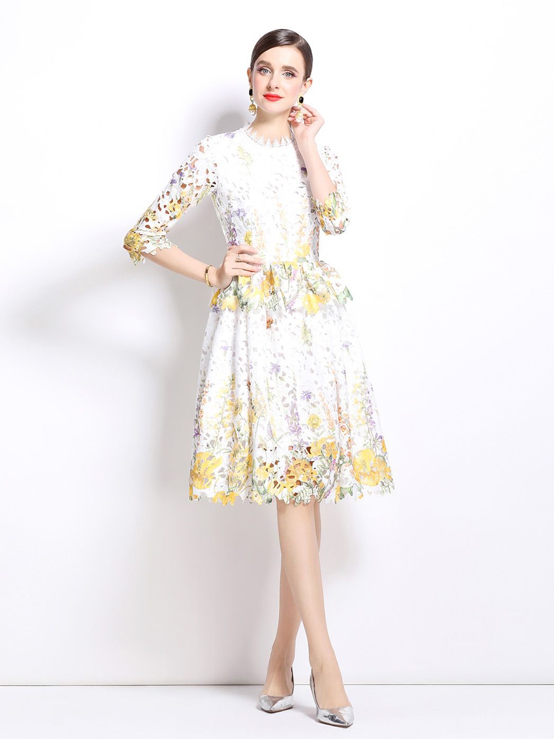 

JC Collection Women Floral Printed Fit & Flare Dress, Yellow