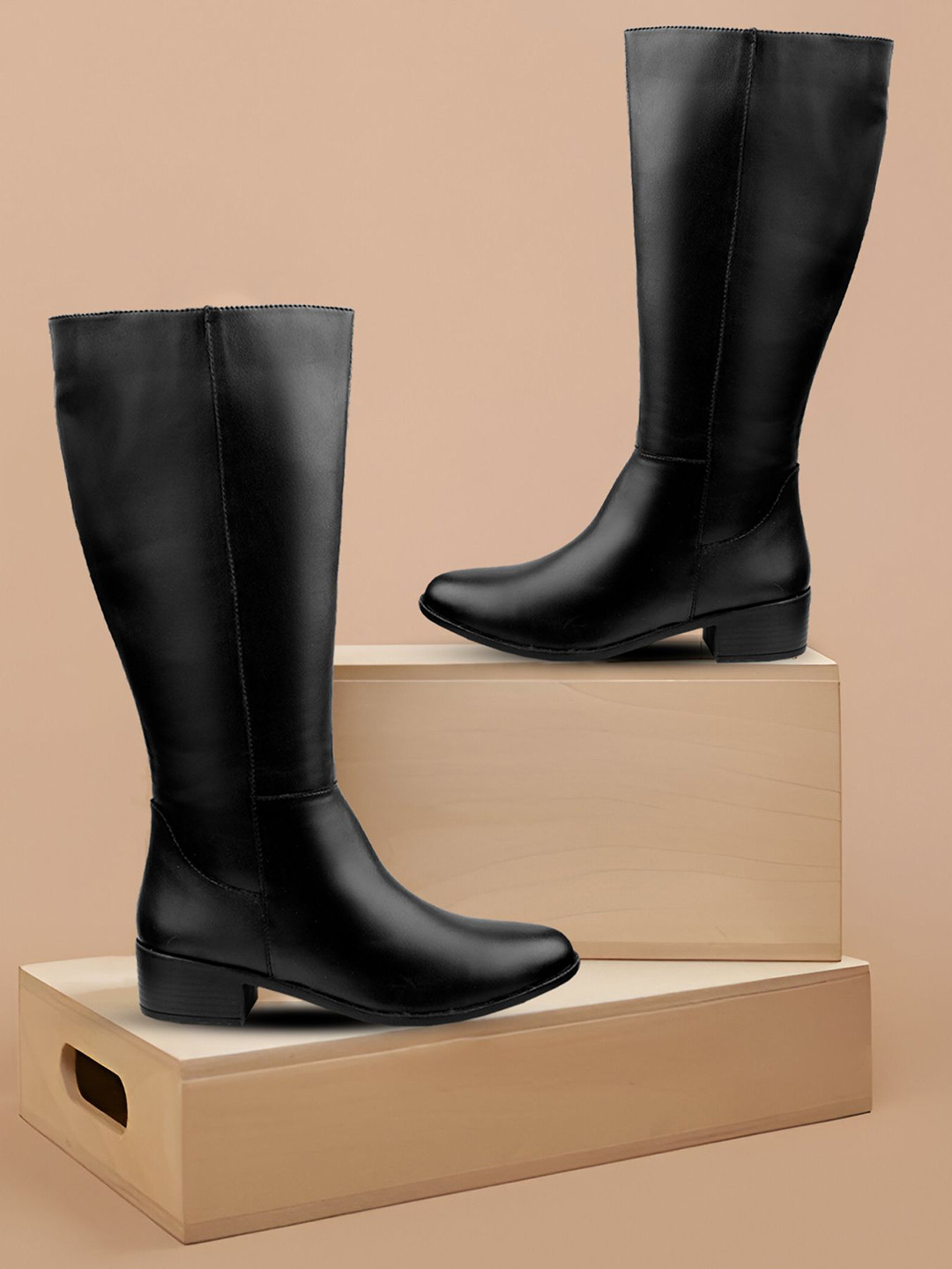 

Bxxy Women High Ankle and Knee Zipper Long Boots, Black
