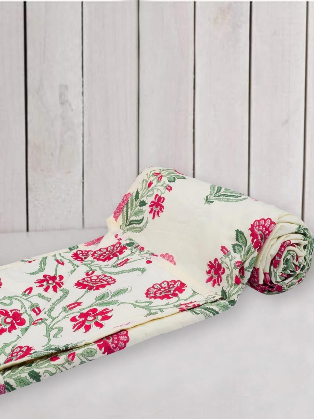 

Trance Home Linen White & Green Floral 150 GSM Single Bed Dohar