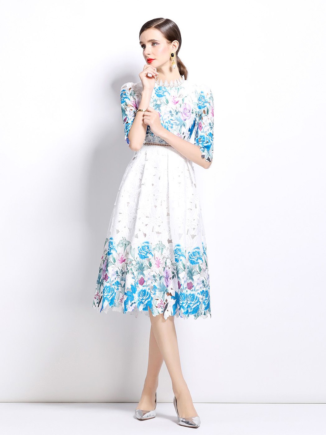 

JC Collection Women Floral Printed Fit & Flare Dress, Blue