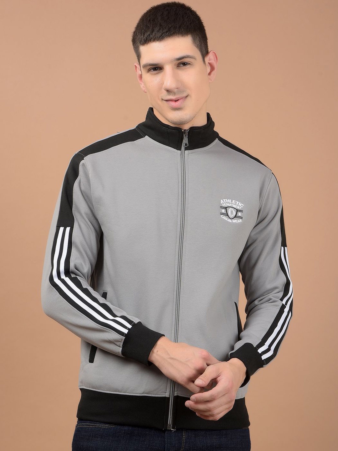 

Dollar Men Lightweight Open Front Jacket with Embroidered, Grey