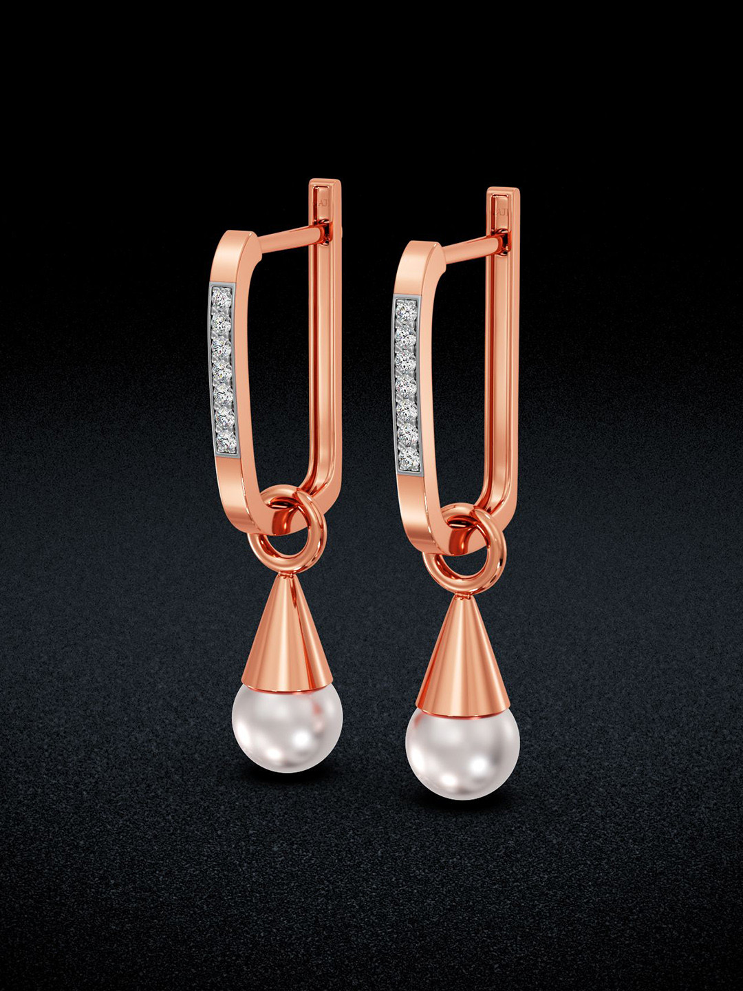 

Joyalukkas Women 18KT Lustrous Pearl Drop Gold Hoop Earrings - 2.88gm, Rose gold