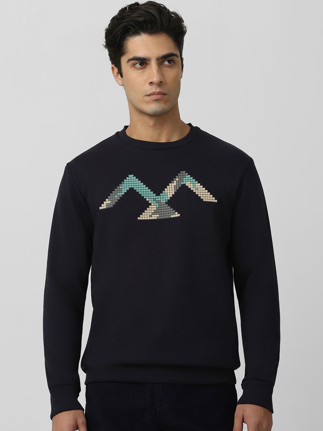 

Mufti Men Printed Long Sleeves Round Neck Pullover Sweatshirt, Navy blue