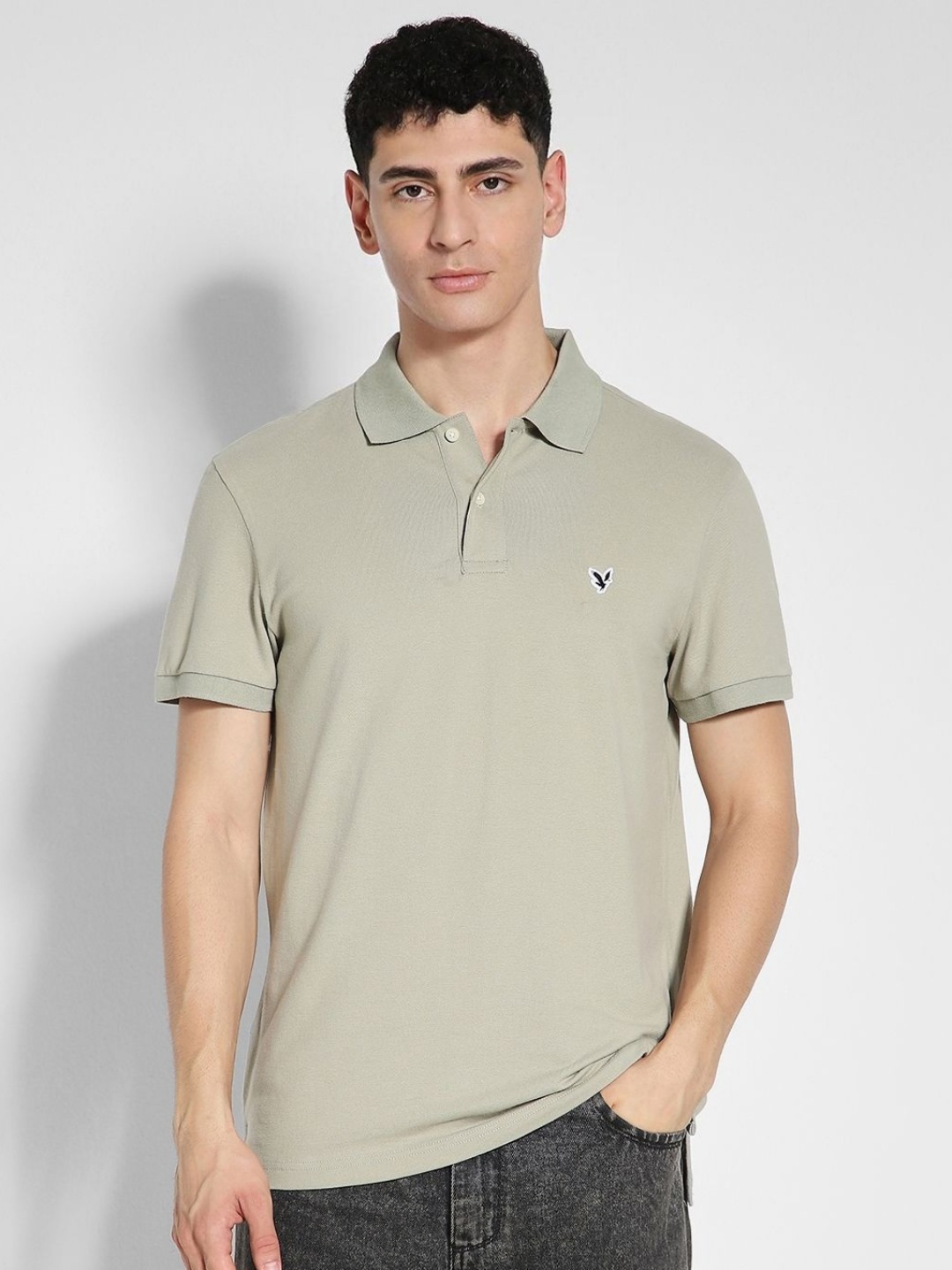 

American Eagle Outfitters Men Polo Collar T-Shirt, Green