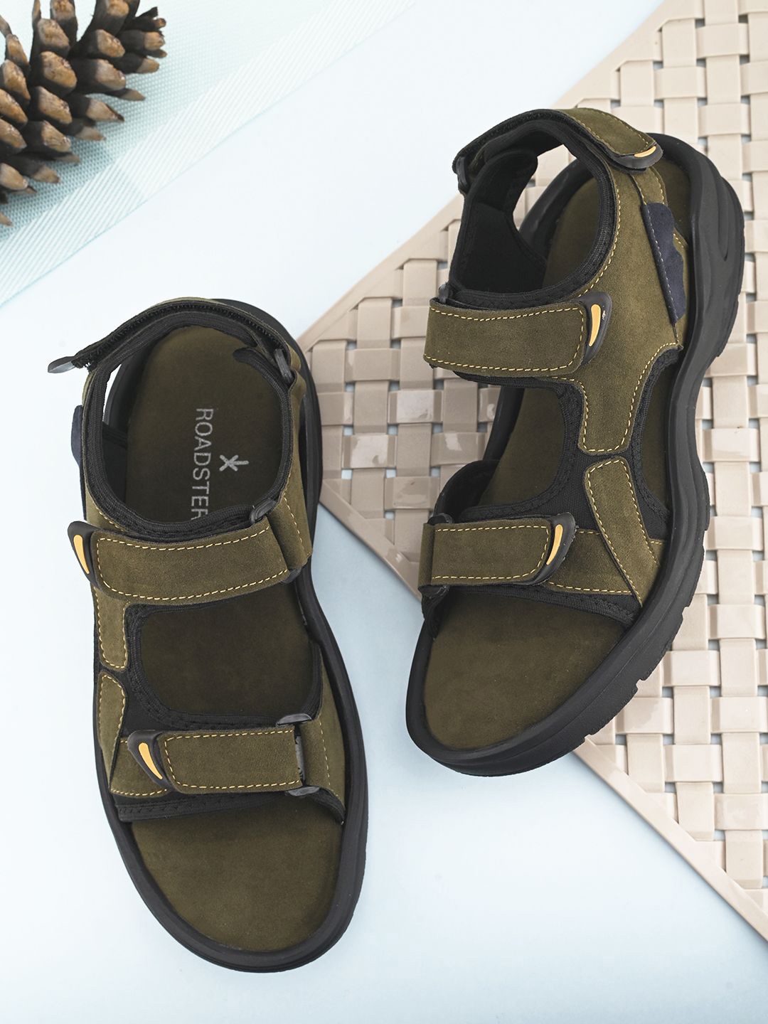 

The Roadster Lifestyle Co Men Comfortable Velcro Sports Sandals, Olive