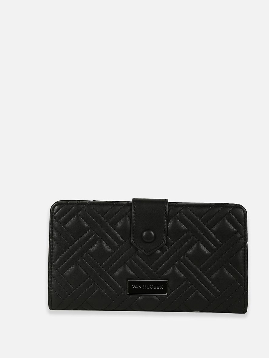 

Van Heusen Woman Women Leather Geometric Textured Two Fold Wallet, Black