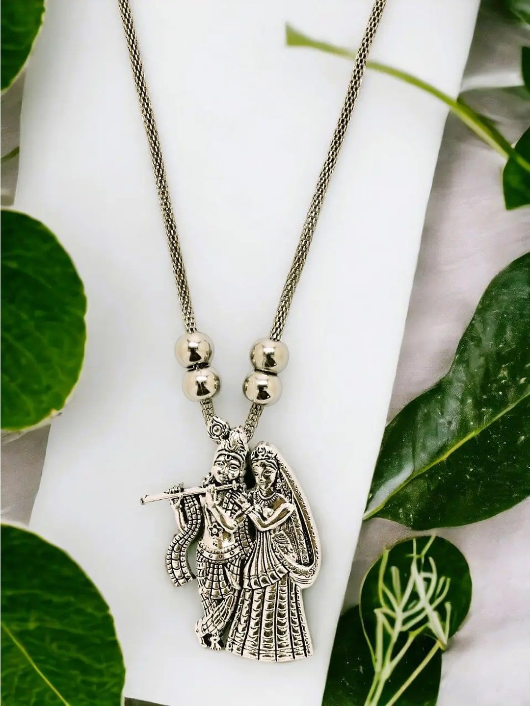 

9blings Silver-Plated Radha Krishna Necklace