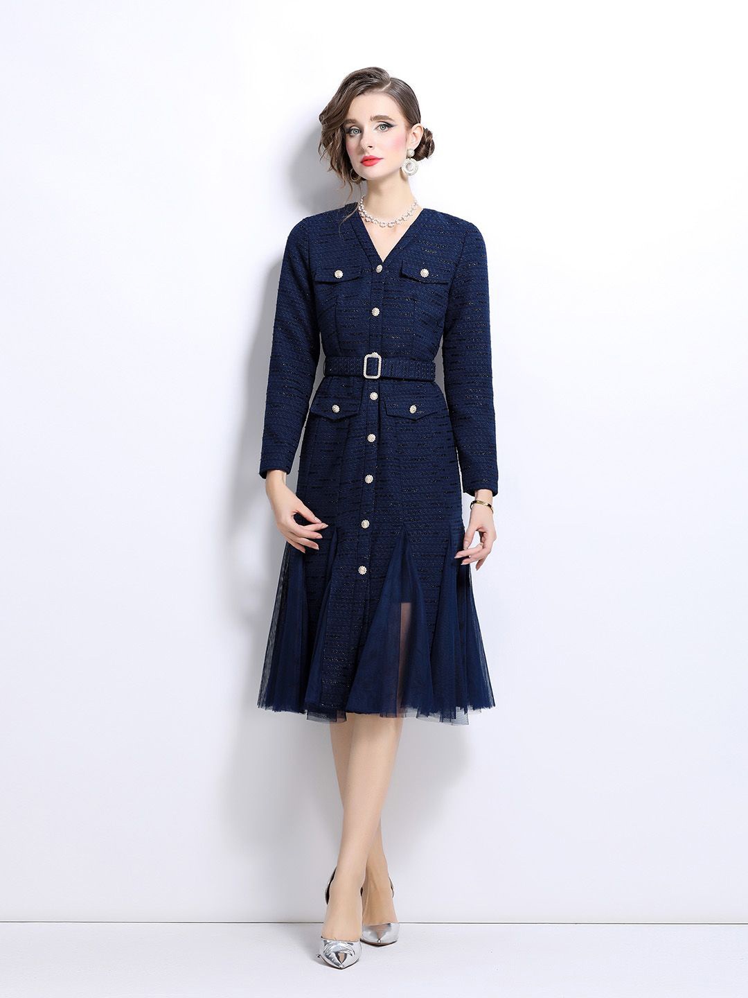 

JC Collection Women Shirt Midi Dress, Navy blue