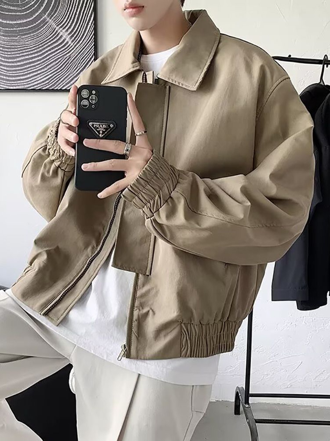 

StyleCast x Revolte Men Lightweight Open Front Jacket, Khaki