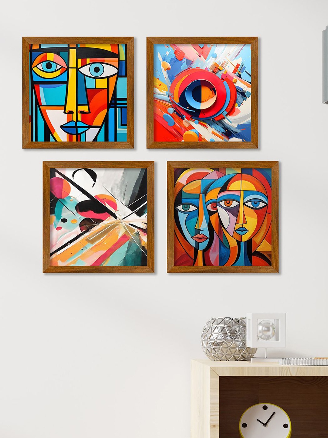 

ArtVibes Red & Blue 4 Pieces Abstract Wooden Paintings Wall Arts