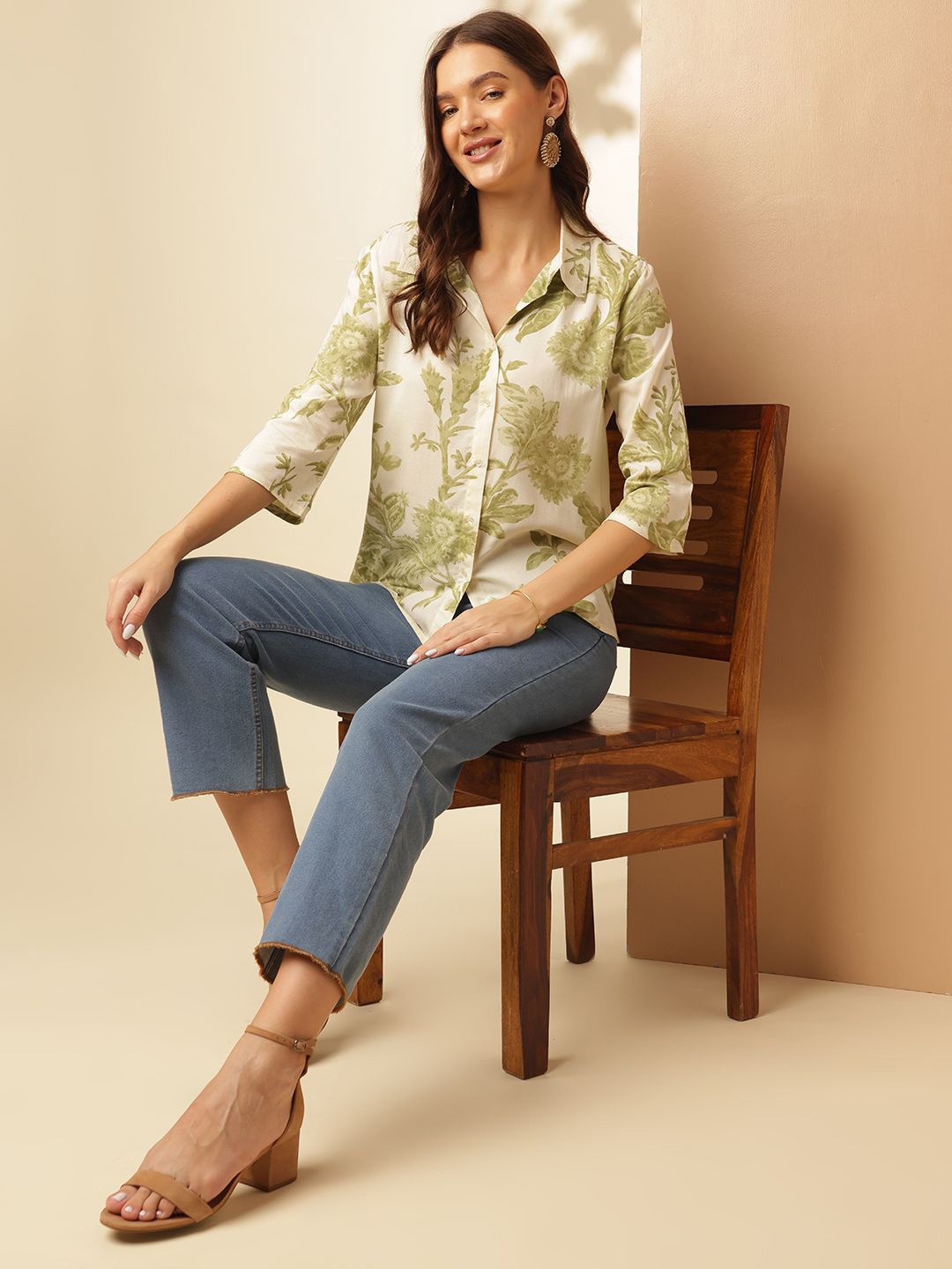 

Anouk Rustic Floral Printed Shirt style Top, White