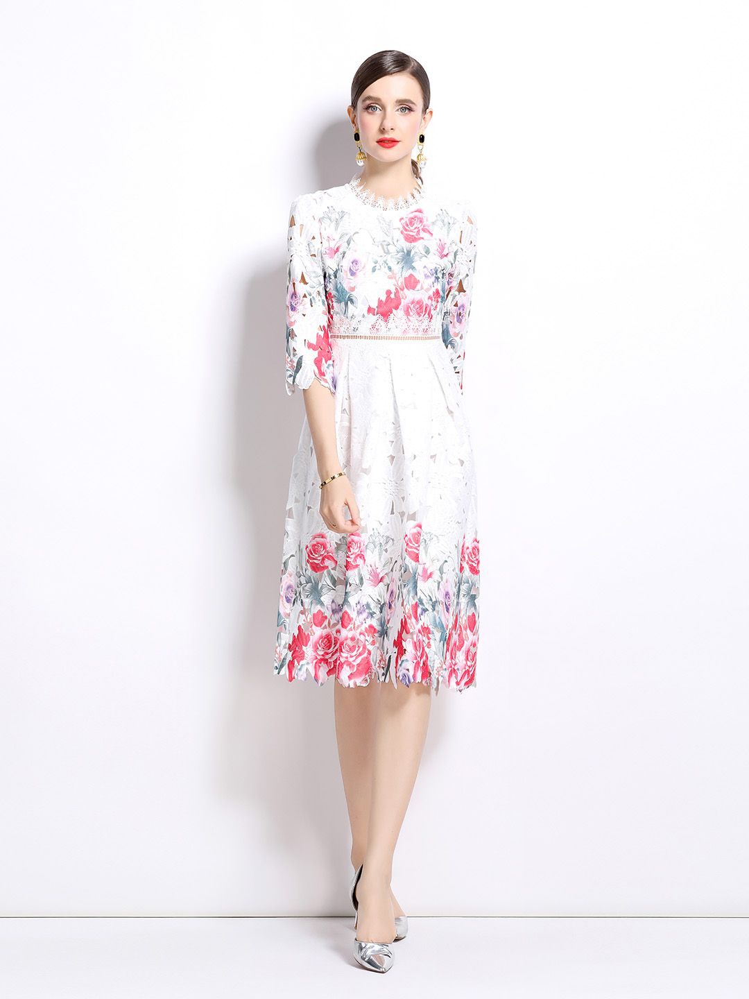 

JC Collection Floral Printed Fit & Flare Dress, Pink